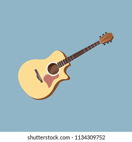 Classical acoustic guitar. Isolated silhouette classic guitar. Musical string instrument collection. Vector illustration eps 8 in flat style. For your design and business.