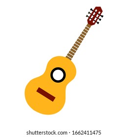 Classical acoustic guitar. Isolated silhouette classic guitar. Musical string instrument collection. Vector illustration. For your design and business. 