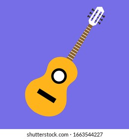 Classical acoustic guitar. Isolated silhouette classic guitar. Musical string instrument collection. Vector illustration. For your design and business. 