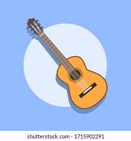 Classical acoustic guitar. Isolated silhouette classic guitar. Musical string instrument collection. Vector illustration eps 8 in flat style. For your design and business. EPS