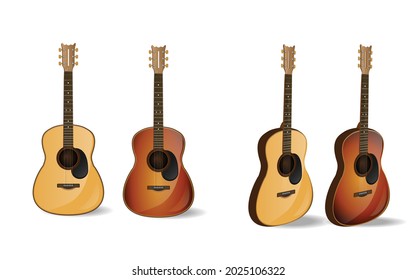 Classical acoustic guitar. Isolated silhouette classic guitar. Vector illustration. Classical wooden guitar. String plucked musical instrument. Acoustic guitars. Isolated on white background