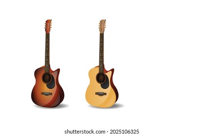 Classical acoustic guitar. Isolated silhouette classic guitar. Vector illustration. Classical wooden guitar. String plucked musical instrument. Acoustic guitars. Isolated on white background