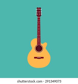 Classical acoustic guitar. Isolated silhouette classic guitar. Musical string instrument collection. Vector illustration eps 8 in flat style. For your design and business.