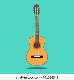 Classical acoustic guitar. Isolated silhouette classic guitar. Vector illustration eps 10 in flat style.