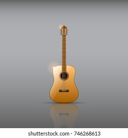 Classical acoustic guitar. Isolated silhouette classic guitar. Vector