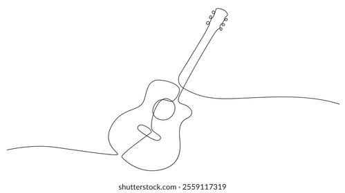 Classical acoustic guitar line vector, One continuous single line of classic guitar