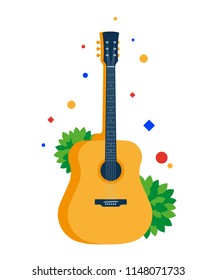 Classical acoustic guitar. Musical string instrument. Vector, flat illustration EPS 10. Separate objects. Isolated.