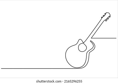 Classical acoustic guitar one line art. Line illustration. Minimalist print. Black and white. 