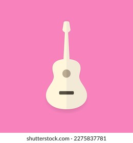 Classical acoustic guitar vector illustration. Silhouette classic guitar on rose background. Musical string instrument. Minimal flat icon. For any platform or purpose. Action promotion, advertising