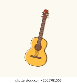 Classical acoustic guitar. Vector illustration of a wooden. String instrument