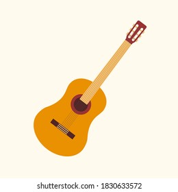 Classical acoustic six-string guitar. Vector flat illustration. Scandinavian style