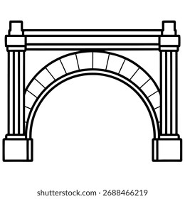 Classical Architectural Arch Gate Illustration Ancient Roman Pillar Entryway Symmetrical Stone Portico Structure for History Heritage and Urban Planning