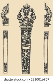 Classical Architectural Column Capital and Pilaster in Stipple Engraving	

