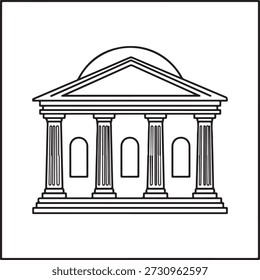 Klassische architektonische Struktur mit markanten Säulen und einem Giebel, die historische Pracht einzeln auf weißem Hintergrund darstellt, Abbildung