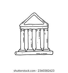 Classical architecture building with columns. Antique architecture of ancient Greece. Doodle. Vector illustration. Hand drawn. Ounline.