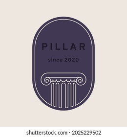 Classical architecture column head logo. Antique pillar design element, oval frame. Vector illustration, EPS 10. Lawyer, justice company icon