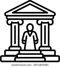 Classical Architecture Courthouse Building with Portico and Stone Columns, Vector Illustration