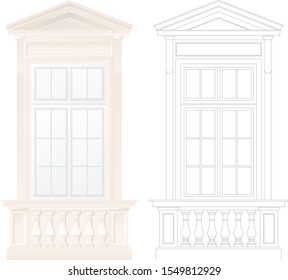 Classical architecture window. 
Renaissance style, realistic and line design. Vector illustration isolated on white background