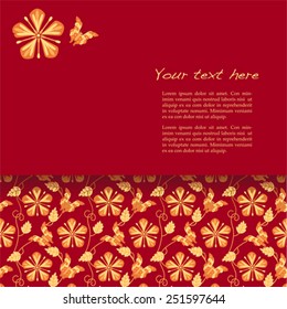 Classical Asian kimono style flower and butterfly pattern horizontal card design with space for text