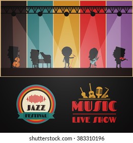 classical band on stage, retro music poster