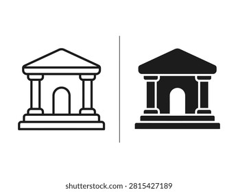 Classical Bank Building Outline and Filled Vector Icon