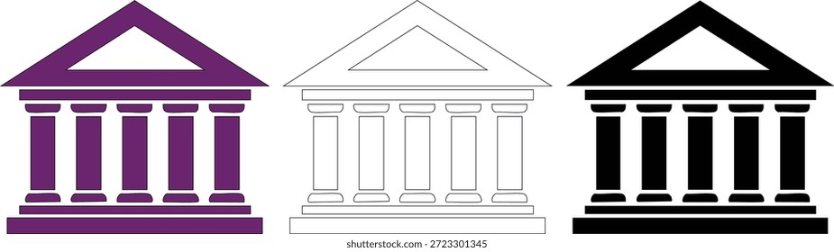 Estrutura clássica do banco com colunas proeminentes e um telhado triangular, representando a estabilidade financeira e serviços oficiais do governo. adequado para temas corporativos e do setor público