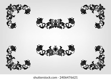 Classical Baroque Filigree Decoration Ornament Vintage Floral Border Style Antique Art Retro