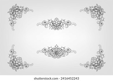 Classical Baroque Filigree Decoration Ornament Vintage Floral Border Style Antique Art Retro

Decorative corners and dividers. Ornamental curls border, royal ornaments and vintage filigree ornament