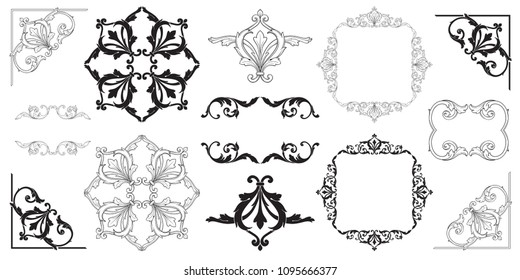Classical baroque vector set of vintage elements for design. Decorative design element filigree calligraphy vector. You can use for wedding decoration of greeting card and laser cutting.