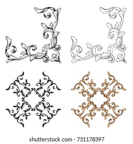 Classical baroque vector set of vintage elements for design. Decorative design element filigree calligraphy vector. You can use for wedding decoration of greeting card and laser cutting.