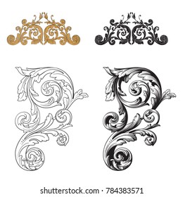 Classical baroque vector set of vintage elements for design. Decorative design element filigree calligraphy vector. You can use for wedding decoration of greeting card and laser cutting.