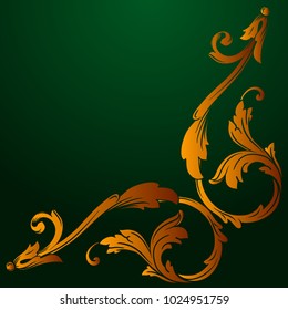 Classical baroque vector of vintage element for design. Decorative design element filigree calligraphy vector. You can use for wedding decoration of greeting card and laser cutting. Green background.