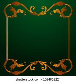 Classical baroque vector of vintage element for design. Decorative design element filigree calligraphy vector. You can use for wedding decoration of greeting card and laser cutting. Green background.
