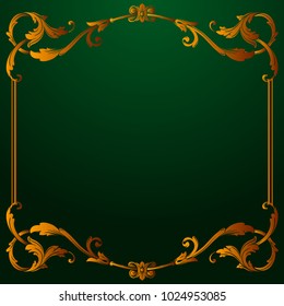 Classical baroque vector of vintage element for design. Decorative design element filigree calligraphy vector. You can use for wedding decoration of greeting card and laser cutting. Green background.