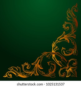 Classical baroque vector of vintage element for design. Decorative design element filigree calligraphy vector. You can use for wedding decoration of greeting card and laser cutting. Green background.