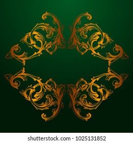 Classical baroque vector of vintage element for design. Decorative design element filigree calligraphy vector. You can use for wedding decoration of greeting card and laser cutting. Green background.