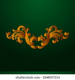 Classical baroque vector of vintage element for design. Decorative design element filigree calligraphy vector. You can use for wedding decoration of greeting card and laser cutting. Green background.
