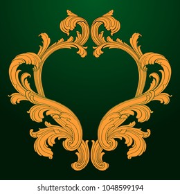 Classical baroque vector of vintage element for design. Decorative design element filigree calligraphy vector. You can use for wedding decoration of greeting card and laser cutting. Green background.