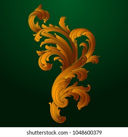 Classical baroque vector of vintage element for design. Decorative design element filigree calligraphy vector. You can use for wedding decoration of greeting card and laser cutting. Green background.