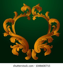 Classical baroque vector of vintage element for design. Decorative design element filigree calligraphy vector. You can use for wedding decoration of greeting card and laser cutting. Green background.