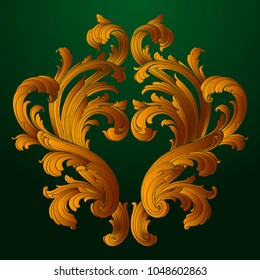Classical baroque vector of vintage element for design. Decorative design element filigree calligraphy vector. You can use for wedding decoration of greeting card and laser cutting. Green background.
