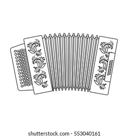 Classical bayan, accordion or harmonic icon in outline style isolated on white background. Russian country symbol stock vector illustration.