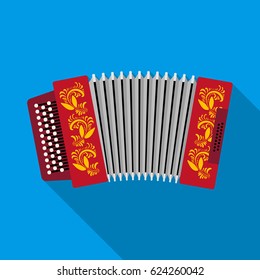 Classical bayan, accordion or harmonic icon in flat style isolated on blue background. Russian country symbol stock vector illustration.