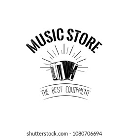 Classical bayan (accordion). usic store label, music shop logo. Musical instrument icon. Vector illustration