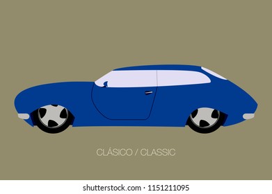 classical blue car, vector car icon, side view of car, automobile, motor vehicle