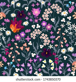 Classical botanical pattern. Seamless print with wild flowers. Vintage collection. Template for textile design, cards, wallpapers, gift wrappings.