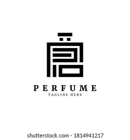 A classical bottle of perfume logo. floral design concept. Initial letter P
