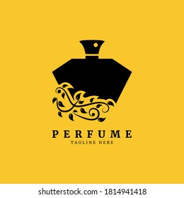 A classical bottle of perfume logo.floral design concept.
