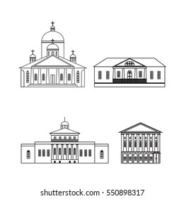 Classical building architecture made in line style vector. Isolated on the background for logo, map ore other kind of design. City construction series.