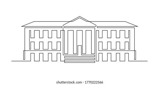 Classical Building With Columns In Continuous Line Art Drawing Style. Typical Architecture For Government, Court, University Or Museum Accommodation. Black Linear Design Isolated On White Background